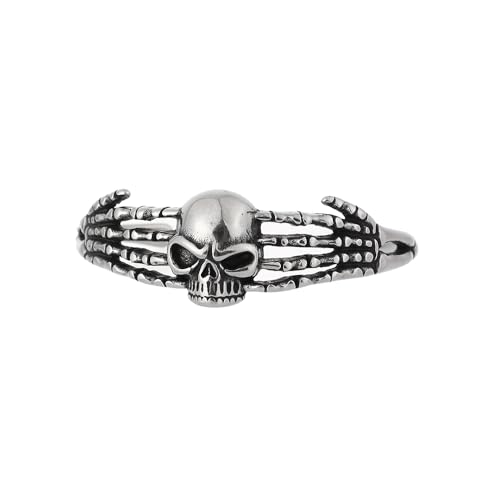 Gothic Skull Cuff Bracelet, Stainless Steel Skeleton Hands Bangle Bracelet, Punk Rock Jewelry Gift Women Men