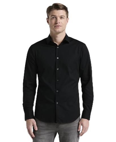 Perry Ellis Men's Dobby Cotton Long-Sleeve Dress Shirt Slim Fit and Stretch Fabric