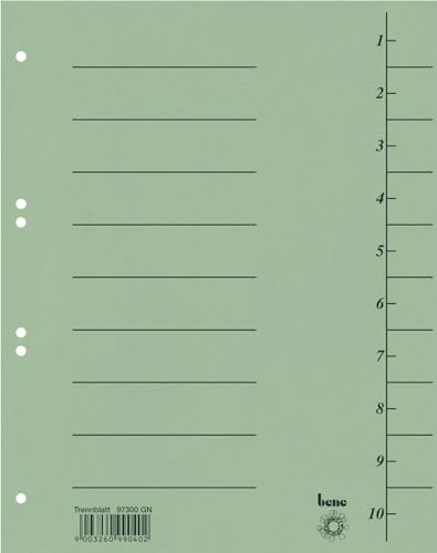 Intercalaires A4 vert Bene 97300 lot de 100 intercalaires carton pour classeur