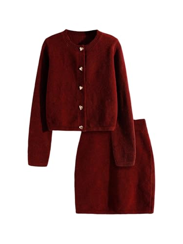 Verdusa Women's 2 Piece Elegant Outfits Button Up Cardigan with Sweater Skirt Set...