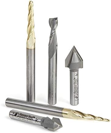 Amana Tool - AMS-127 5-Pc Starter Engraving CNC Router Bit Collection, 1/4 Inch Shank