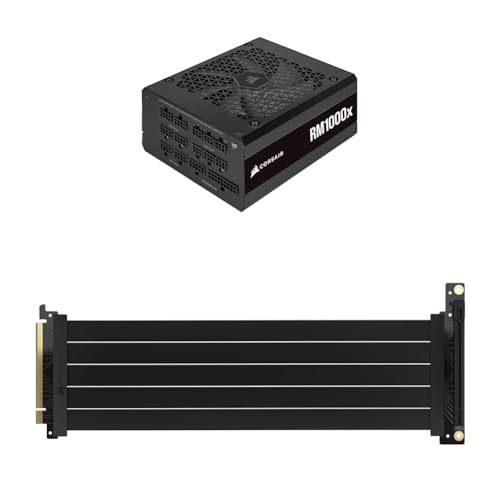 Image of CORSAIR RM1000x Fully Modular ATX Power Supply + CORSAIR Premium PCIe 4.0 x16 Extension Cable 300mm - Black
