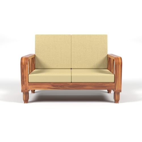 Image of Solid Sheesham Wood 2-Seater Sofa Set - Wooden Sofa Set with Side Newspaper Holder | Elegant Design for Living Room (Design 8)