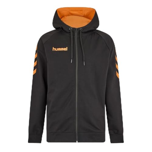hummel Go Herren-Kapuzenpullover aus Baumwolle mit Reißverschluss, schwarz/orange, L
