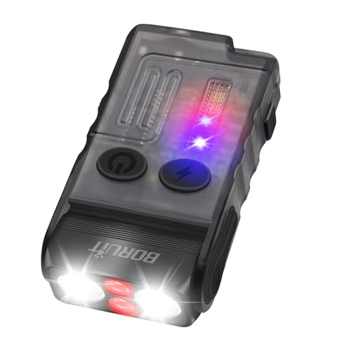 BORUIT V20 Torcia LED Potente Professionale 1000LM con Rossa e Blu Calda Luce, 180° Ruotabile 110 dB Buzzer Mini Ricaricabile Torce, 13 Modalità IP67 Impermeabile USB Flashlight