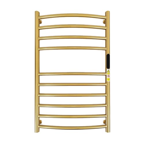 Luxury 10 Bars Gold Towel Warmer Wall Mount Electric Plug-in/Hardwired Heated Towel Rack, Heated Towel Drying Rack with Timer & Temperature Multi-Level Adjustable (Brushed Gold, 10 Bars)
