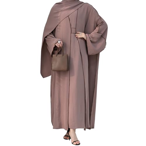 Image of Women Muslim Abaya Dresses Prayer Cardigan Robe Contrasting Edges Islamic Dubai Open Front Abaya