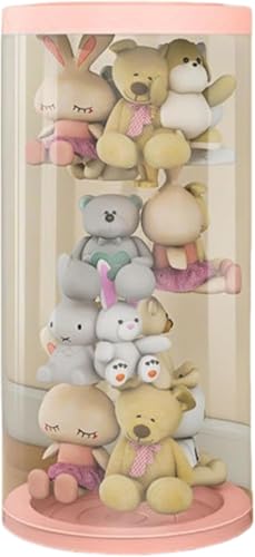 Riuuyyi ぬいぐるみ収納 ケース バケツ 陳列棚 陳列ケース 透明 大容量 120cm 150cm 透明円柱のぬいぐるみ収納ケース 丸い収納桶 ぬいぐるみ 抱き枕 おもちゃ ランプバンドなし (ピンク,直径26cm*50cm)