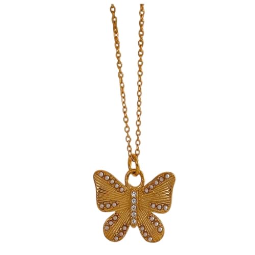 Collier pendentif papillon en acier inoxydable plaqué or cadeau créatif romantique perles