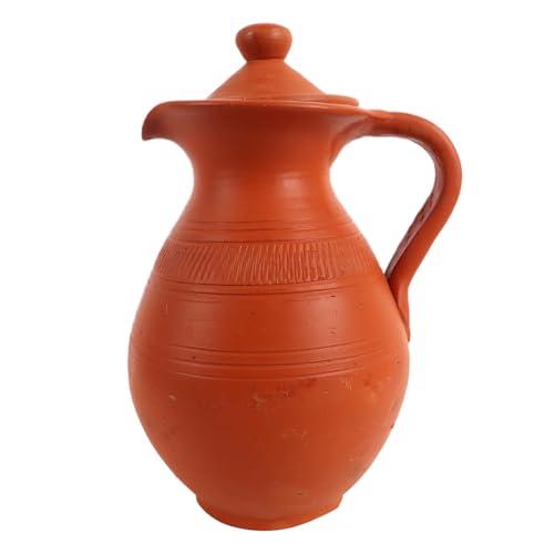 KSI Clay Water Jug – 2L Terracotta Water Jug with Lid & Handle | Mitti Ka Surahi for Drinking Water | Handmade Mud Pot Pitcher | Naturally Cools, Purifies & Balances pH, Eco-Friendly & Chemical-Free
