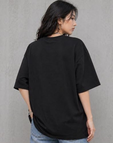Image of London Hills Oversized Tshirt for Woman | t Shirt for Woman Oversized Fit Printed Round Neck | Tops for Woman's | Women t Shirt Loose Fit Drop Shoulder | t Shirts for Women | Western Tops