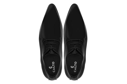 CALTO Men's Invisible Height Increasing Elevator Shoes - Jet Black Patent Leather Lace-up Formal Dress Oxfords - 2.8 Inches Taller - K2726 - Size 9 D(M) US4
