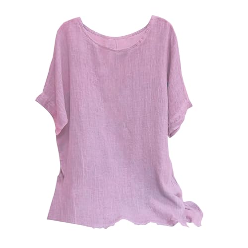 YIzdegg Blusa de lino para mujer - Blusa de lino de manga corta extragrande, blusa de muselina, blusa vintage ligera, básica, cómoda, elegante, tallas grandes, parte superior de lino, blusa larga
