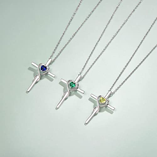 FANCIME Birthstone Cross Necklace for Women Birthstone Necklace Heart Infinity Cross Pendant Necklace Fine Jewelry Christmas Birthday Holiday Gifts for Her, 16"+2" Inches4