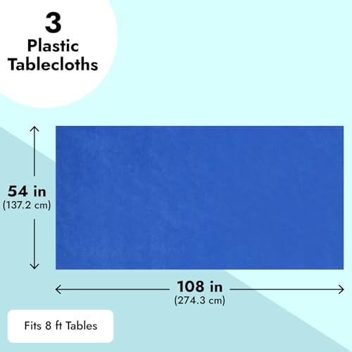 Image of Juvale Blue Tablecloth - 54 x 108 in, Pack of 3, Rectangular - Disposable Tablecloth & Plastic Table Cover for Parties & Easy Cleanup & Protection