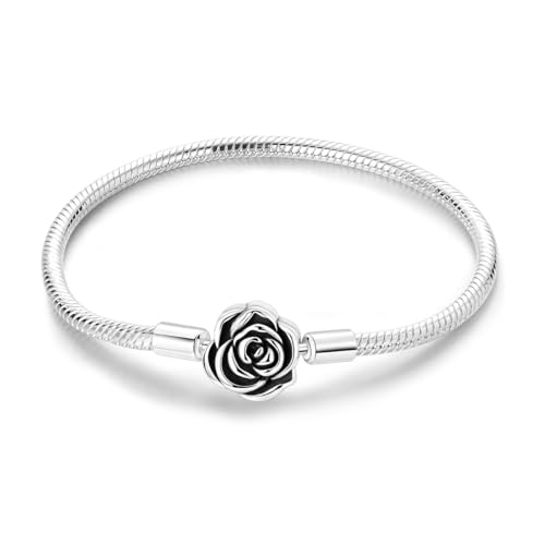 Bracelet serpent rose en argent sterling avec fermoir cœur raffiné