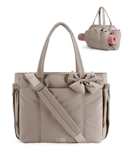 Image of BAGAMSRT Crush Bow Tote Bag for Women, Large Work Tote with 40oz Tumbler, Puffer Travel Tote Bag for Work, Yoga, Gym