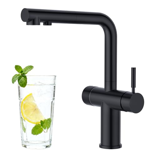 ▶ Alta qualità: questo rubinetto da cucina è composto da livelli di finitura e tubi in acciaio inox SUS304 di alta qualità ed estremamente resistente alla corrosione con verniciatura a immersione elettrica nera per la massima purezza, che protegge dalle impurità di piombo nell'acqua, migliora la tenuta. La cartuccia in ceramica di alta qualità ha superato 500.000 test di ciclo per garantire una lunga durata. La nostra cartuccia e i tubi sono certificati KTW. Puoi usare acqua sana con fiducia.