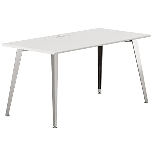Image of Branch Office Desk, Modern Home Office Desk | Efficient Cable Management and Fast Assembly, Compact Workstation for Home or Apartment, 48 inch White Top, Mirror Base