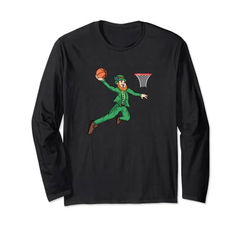 St Patricks Day Basketball Dunk Leprechaun Maglia a Manica