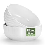 Mfacoy 2 Pack Salad Bowl, 8 inch 60 oz Large Serving Bowl Set, Deep Bowl for Kitchen, White Ceramic Bowl Set for Soup, Cereal, Ramen, Pasta, Salad, Dishwasher & Microwave Safe, Easy Clean