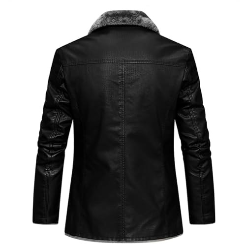 Image of Men's Faux Leather Jacket Thick Faux Fur Shearling Lapel Collar Botton Down Long Trench Coats Black Brown