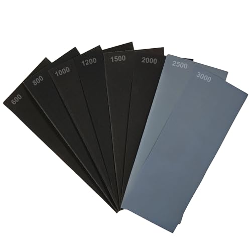 Sandpaper 16 Sheets 600/800/1000/1200/1500/2000/2500/3000 Grit Wet and Dry Sand Paper for Wood, Walls, Plastic, Metal and Car Paintwork Sanding, 9 x 3.6 Inches