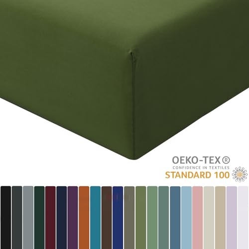 RUIKASI Spannbettlaken 160x200cm Olivgrün Bettlaken - Oeko Tex Spannbetttuch 160x200 Bettbezug… – Ansicht 2
