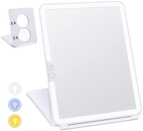 VANMRIOR Makeup Mirror Vanity Mirror with Lights True LED 3X 5X Magnification Travel Mirror for Desk Small Compact Cortable Foldable Mirror