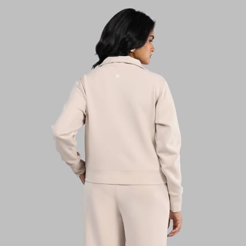 Image of BlissClub BareButter Pullover with Zip Marshmallow Comfort Relaxed fit Funnel Neck Cuffed Sleeve Luxurious Feel