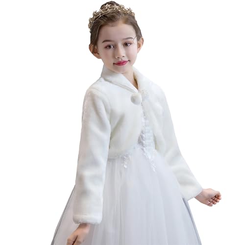 Girl's Faux Fur Long Sleeve Flower Girls Bolero Shrug Cape Jackets for Wedding2