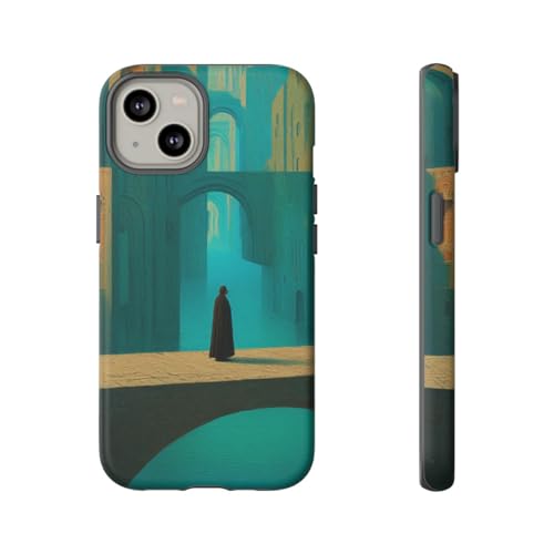 Coque iPhone 14 rigide mate bleu sarcelle anti-traces paysage