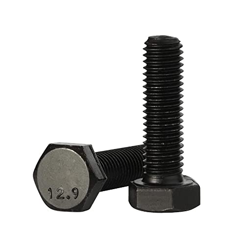 Image of Mellewell M6 x 20mm Hex Head Screw Bolts, Fully Threaded, Alloy Steel Grade 12.9, Black Oxide Finish, Quantity 25