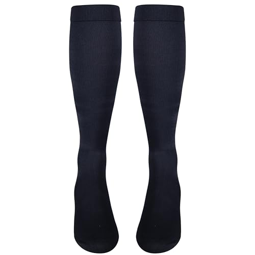 Image of NuVein Men's Compression Socks, 15-20 mmHg Support, Dress Trouser Style, Over Calf Knee High, Navy, Large