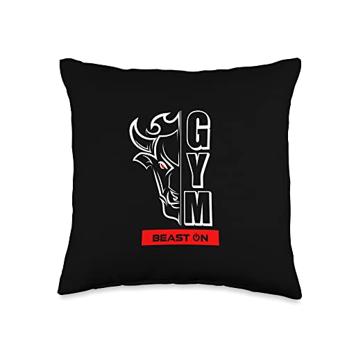 Buffalo Bull Head Red Gym Workout Gains Fitness Training Throw Pillow