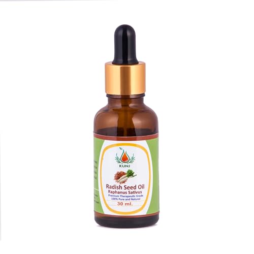 Image of KUNJ Radish Seed Oil (Raphanus sativus) 30ML - 100% Pure & Natural Cold Pressed Undiluted Carrier Oil for Hair Growth, Scalp Care, Skin Nourishment & DIY Beauty Blends