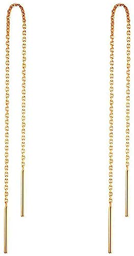 A Pair 925 Sterling Silver Tassel Threader Drop Earrings Long Chain Ear Line (Gold)