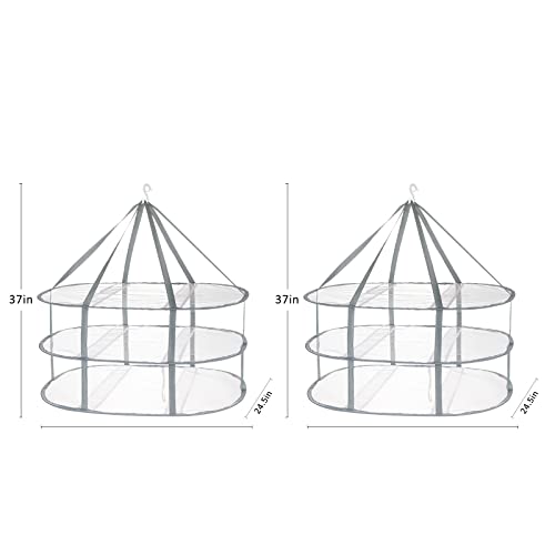 Autodeco XYYH005-CDRACKS-XL-3TIER-XL-3TIER-GREY 2 Pack 3-Tier Folding Mesh Clothes Hanging Dryer, Sweater Drying Rack thumb #1