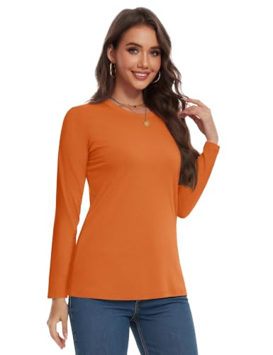 Image of YUCOLEN Long Sleeve Shirts for Women Cotton Crew Neck Casual Tops Fall
