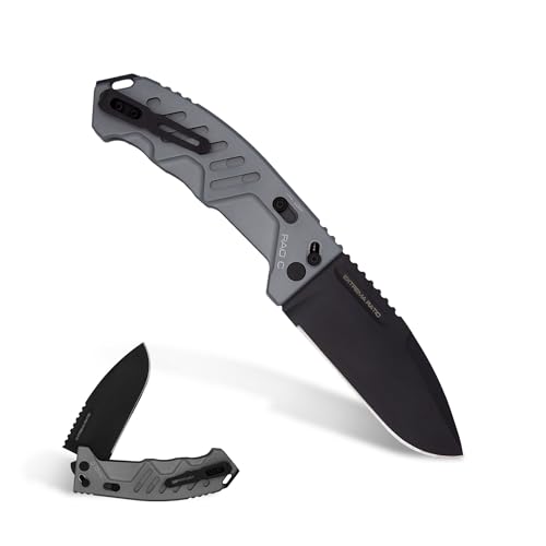 Extrema Ratio - RAO C (Grey) Folding Knife, Bohler N690 steel blade 6.3 mm thick, hardened to 58 HRC, stone washed finish, aluminum handle, made in Italy