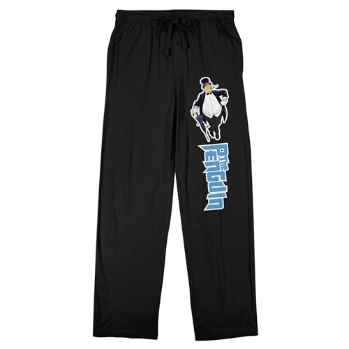 Bioworld Batman 66 TV The Penguin Blue Name Text Adult Black Sleep Pajama Pants