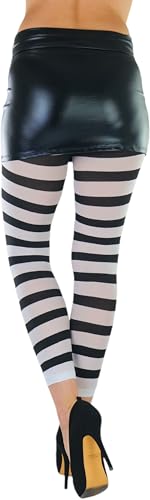 Image of ToBeInStyle Women's Wide Horizontal Contrast Stripe Tights Opaque Hosiery