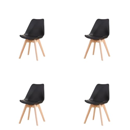 Max Star - Silla Estilo Nordico,Ganga, Silla de Oficina, Salón, Comedor, con Cojín Integrado, Diseño Ergonómico y Elegante, Patas de Madera. (4, Negro)