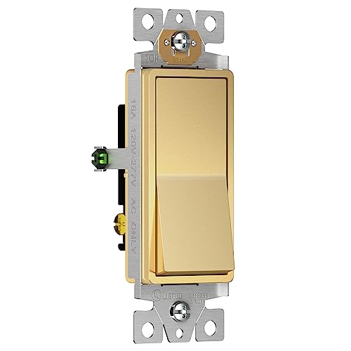 Enerlites 93150 15A 120V/277V Paddle AC Single Pole 3-Wire Grounding Screw Wall Switch UL Listed Gold