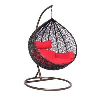 Universal Furniture Rattan and Wicker Hanging Swing Chair with Stand (Black and Red)