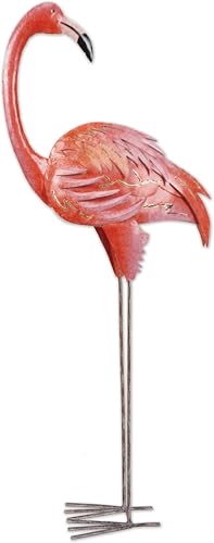 Sunset Vista Designs Outdoor Yard Decor - 3 Dimensional Metal Flamingo Garden Sculpture, 38' Tall, Looking Back