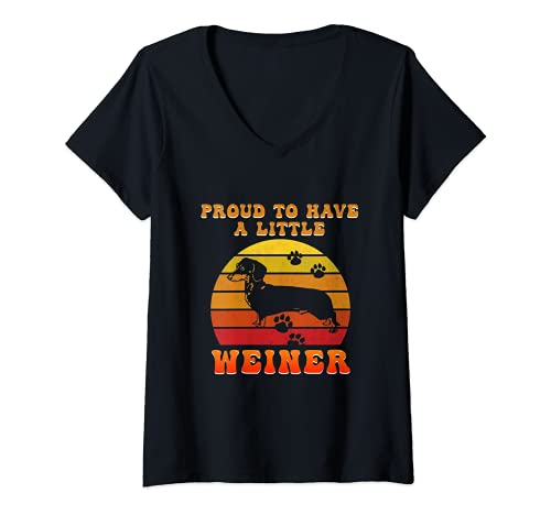 Womens Proud To Have A Weiner Pet Puppy Paws Dog Breed Pup Bone Paw V-Neck T-Shirt, Black