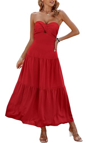 Image of ECOWISH Women's Summer Strapless Maxi Dress 2026 Off Shoulder Hollow Out Smocked A Line Tube Tiered Long Dresses