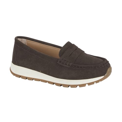 Women's Genuine Suede Loafer Cushioned Chunky Sole Slip-On Shoes (Coffee, UK Footwear Size System, Adult, Women, Numeric, Medium, 8)