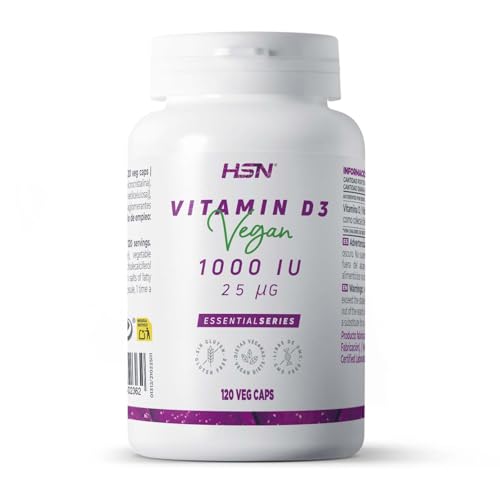 HSN Vitamina D3 Vegana 1000 IU | 120 Cápsulas Vegetales | 25mcg Colecalciferol procedente del Liquen para 4 Meses de Suministro | Apto para Dietas Vegetarianas y Veganas | No-GMO, Sin Gluten